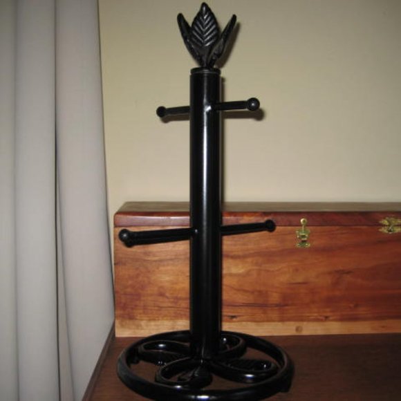 NEW Iron Artistica Mug Rack Leaf Leaves Design Black 15" Tall Heavy - Picture 1 of 6